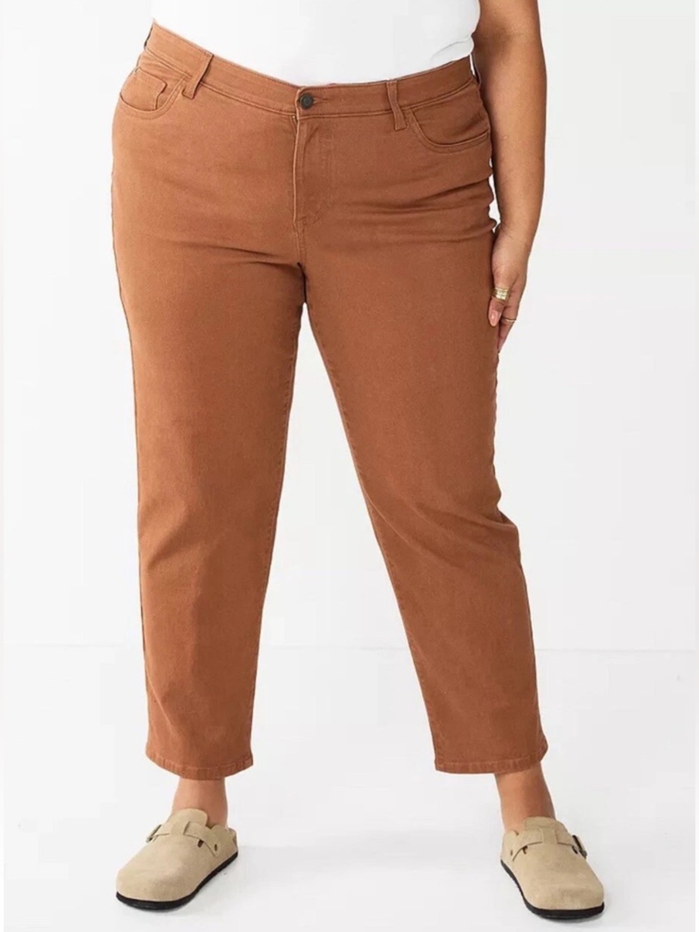 🟠NWT SONOMA Plus Girlfriend Rolled Hem Cropped Jeans in Puebla Brown 20W